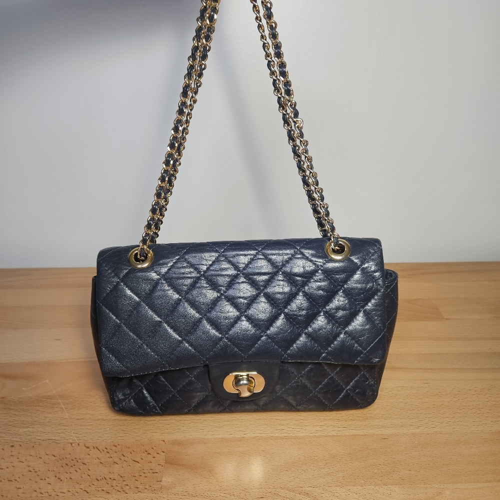 Brio Quilted Navy Leather Chain Bag